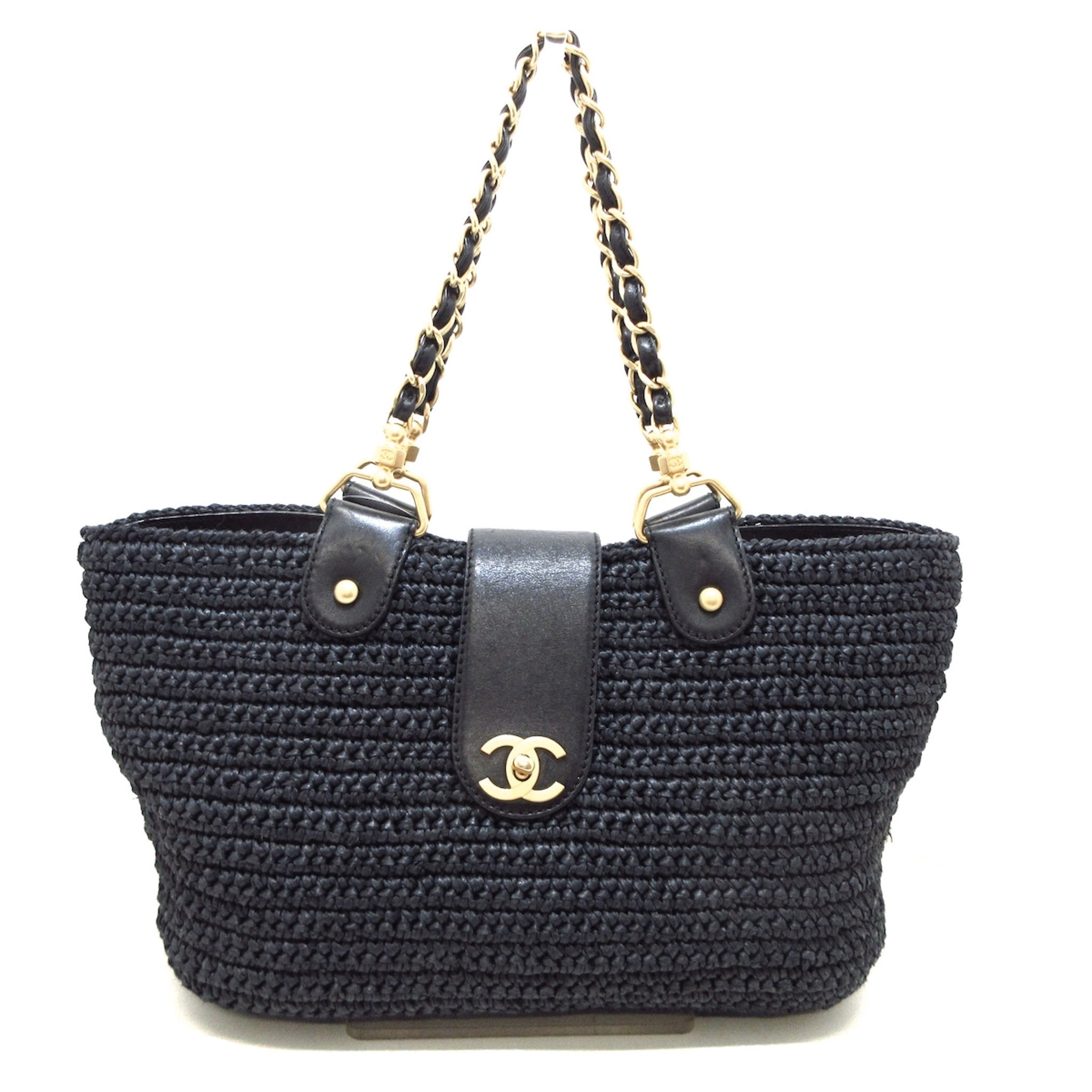 Chanel Black Woven Raffia & Leather Tote - Vault 55 | Preowned Designer Handbags