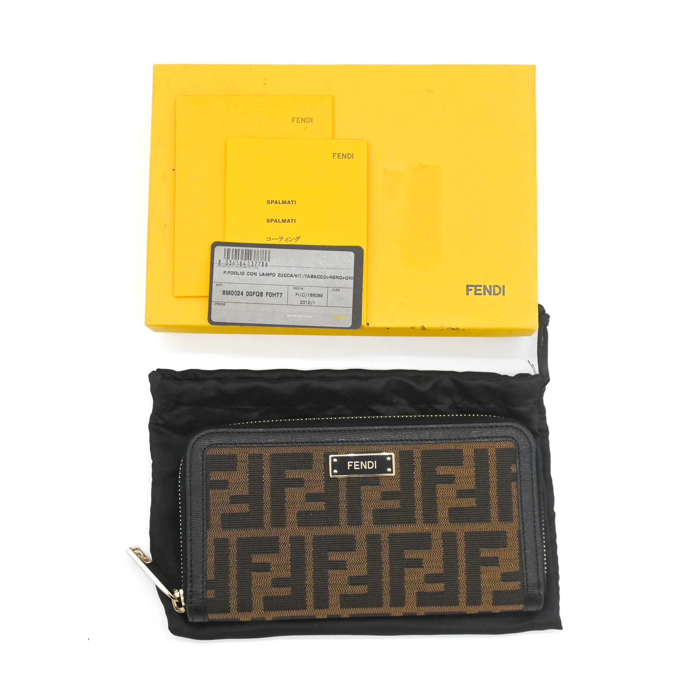 Fendi Brown/Black Zucca Canvas and Leather Zip Around Wallet