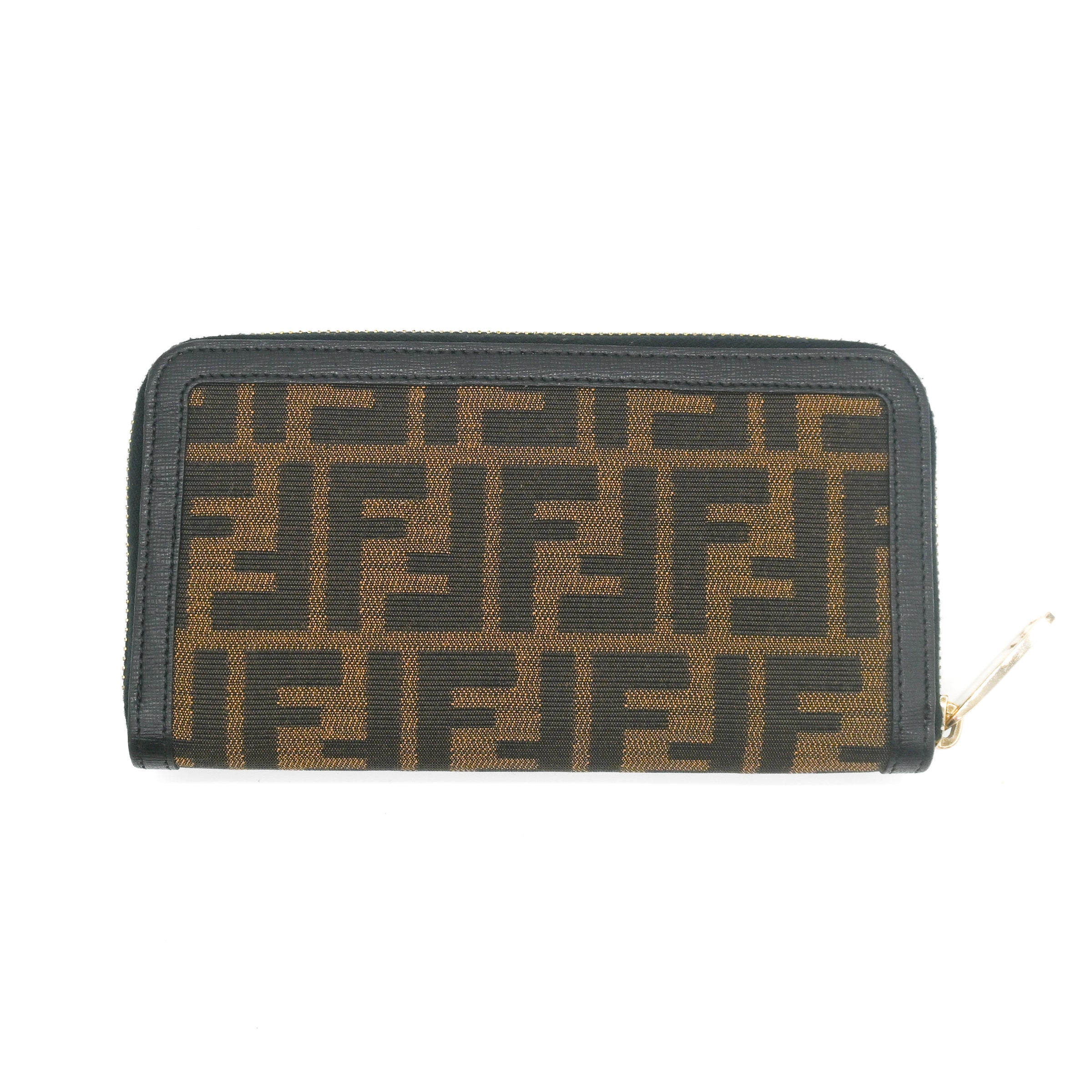 Fendi Brown/Black Zucca Canvas and Leather Zip Around Wallet