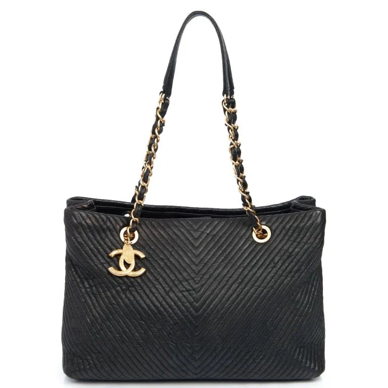 Chanel Surpique Chevron Grand Shopping Tote Bag Black - Vault 55 | Authentic Preowned Luxury