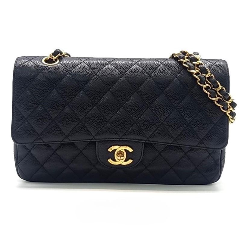CHANEL Chanel Classic Double Flap Bag in Caviar Medium Black with Gold Hardware - Vault 55
