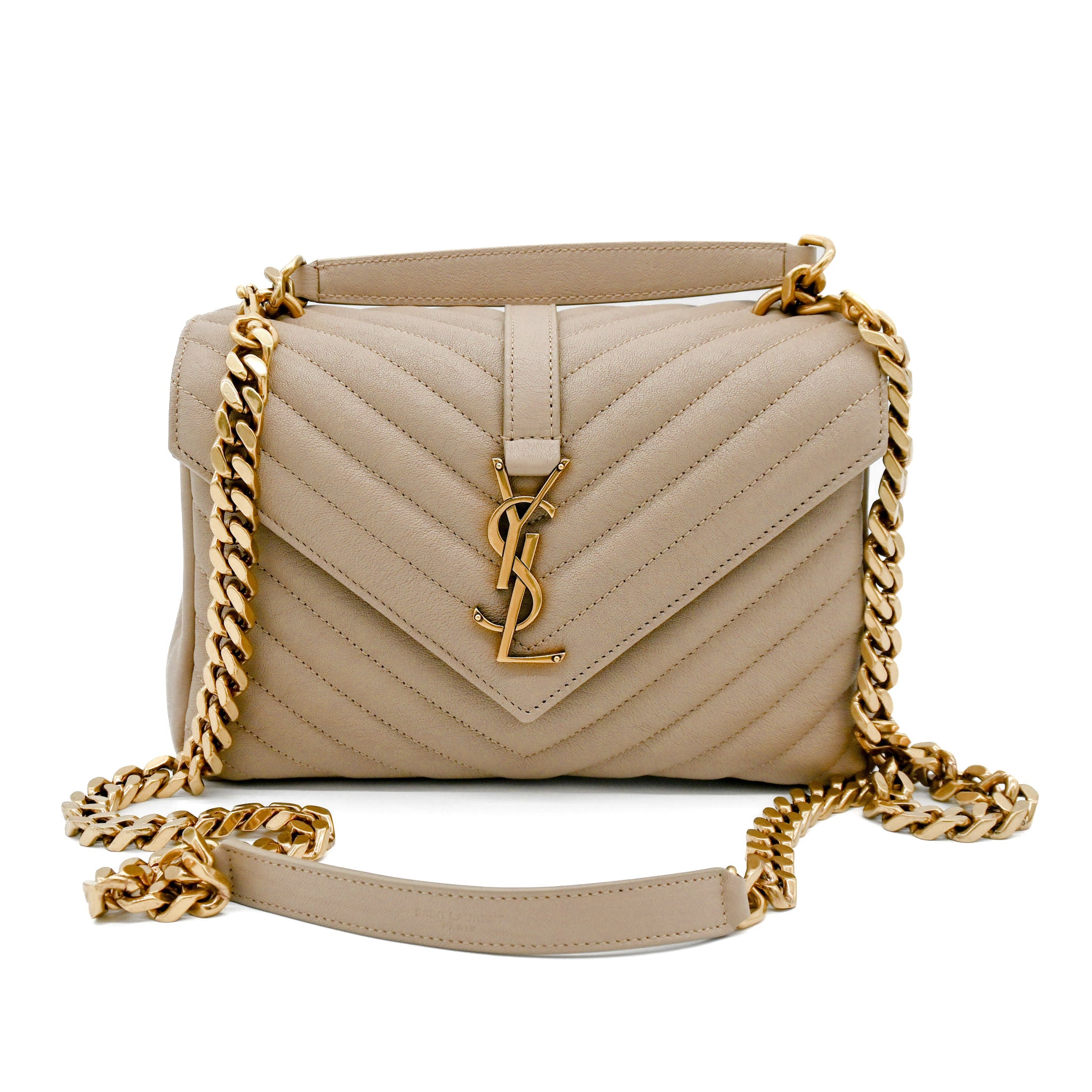 Saint Laurent Medium College Satchel Dark Beige with Gold Hardware - Vault 55 | Preowned Designer Handbags