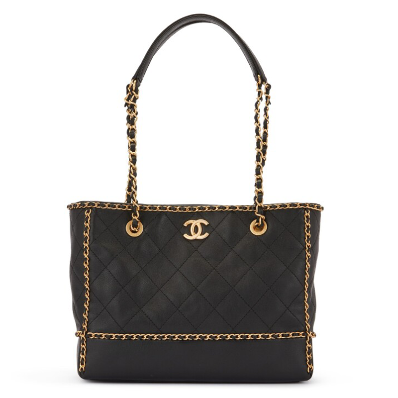 CHANEL Chanel Black Quilted Calfskin Chain Around Small Shopping Tote - Vault 55