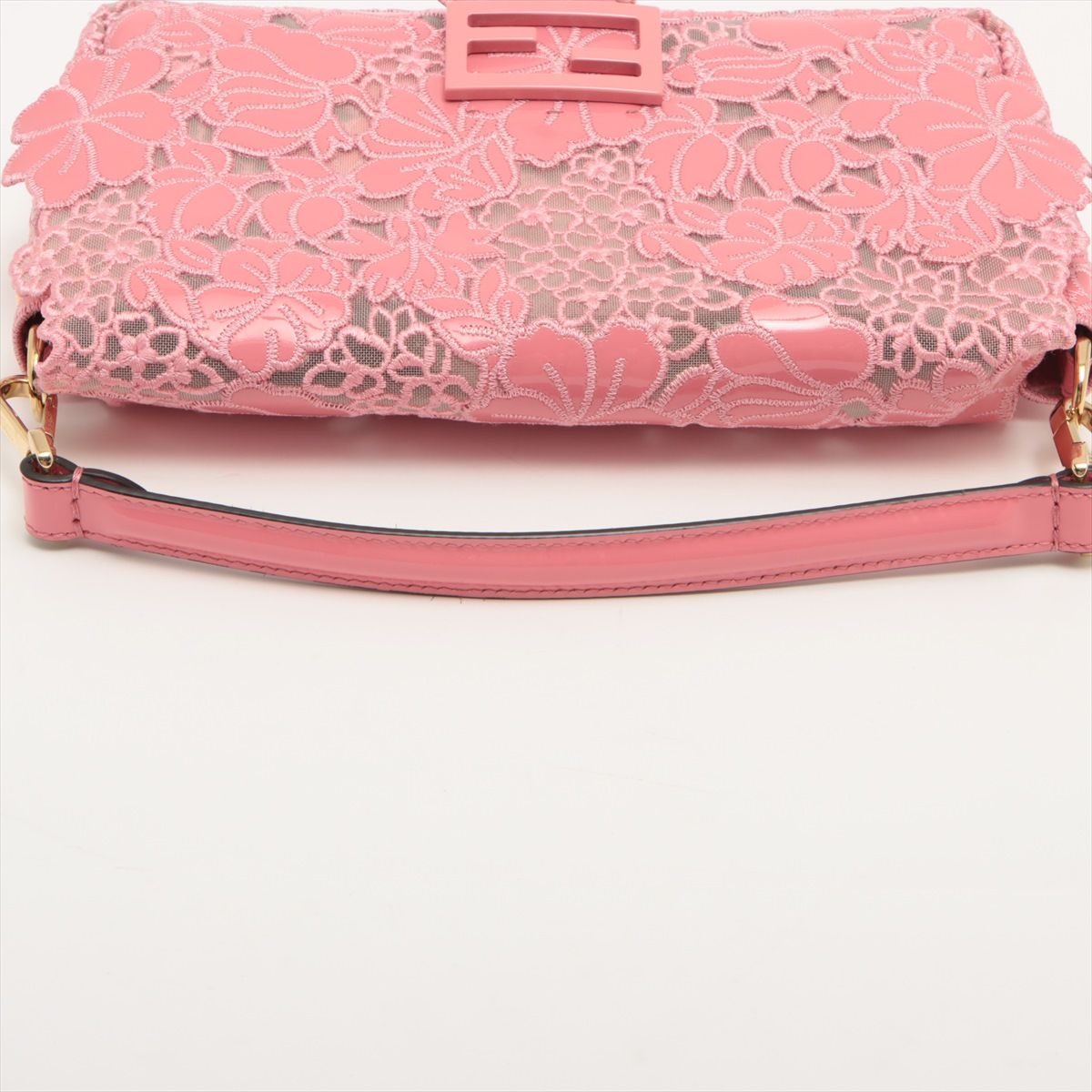 FENDI Fendi Baguette RARE SS21 Embroidered Lace Pink Patent Leather - Vault 55