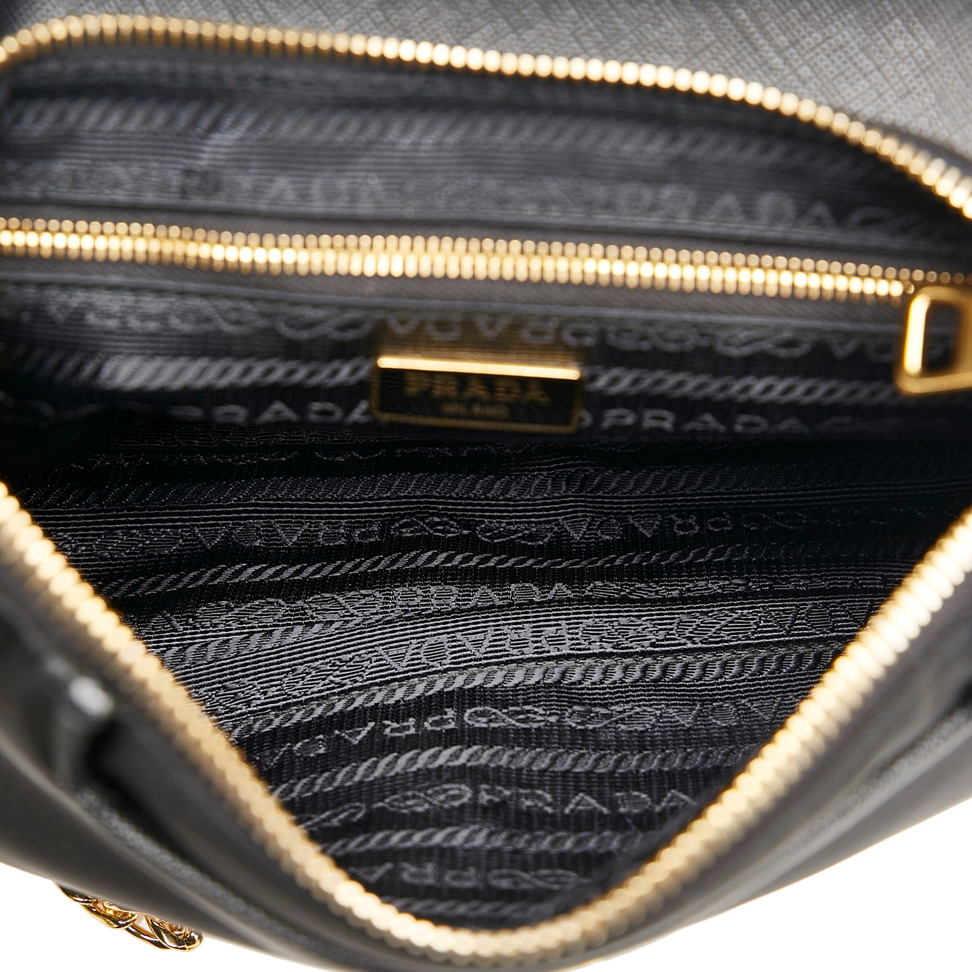 Prada Tessuto Nylon Saffiano Crossbody Bag Black with Gold – Vault 55