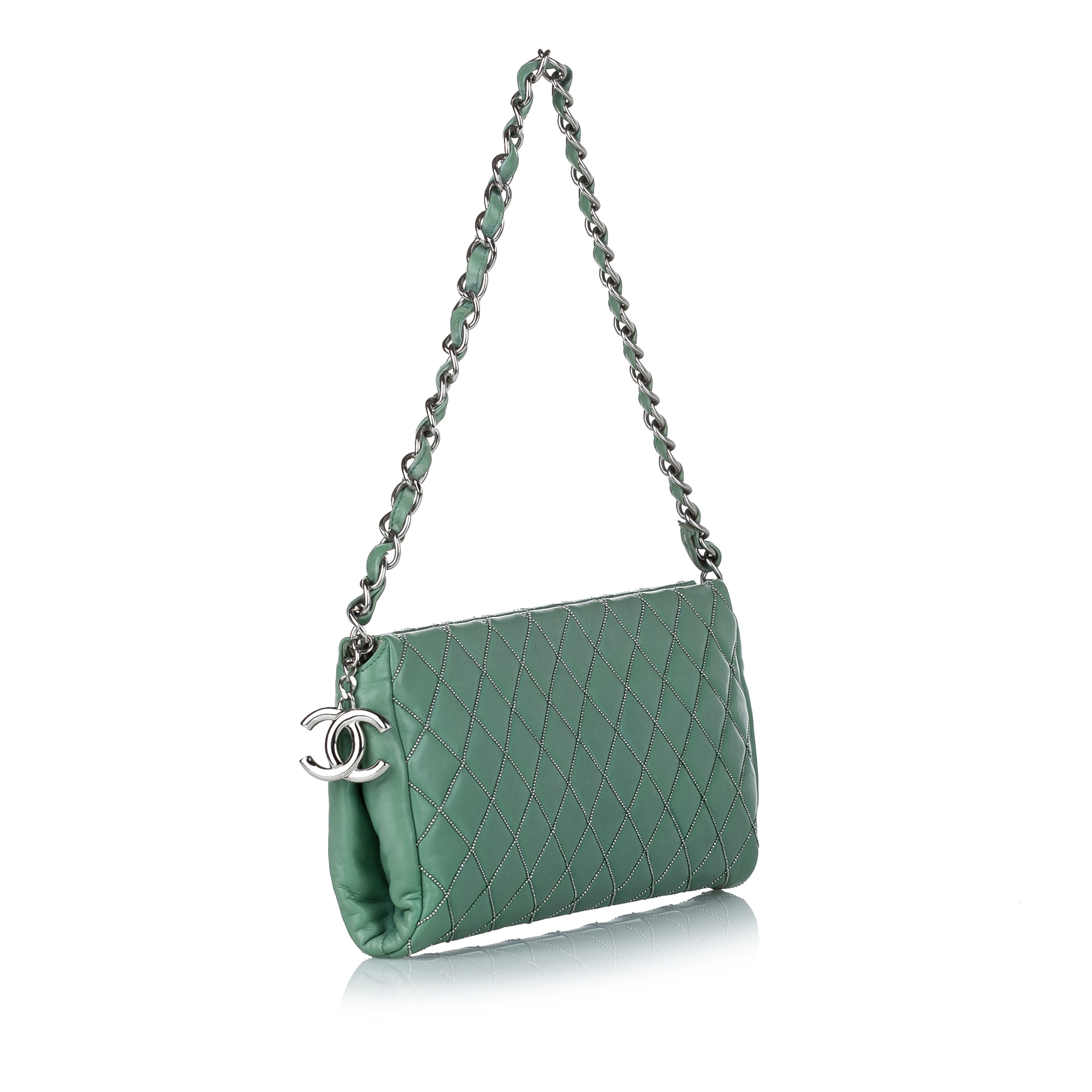 CHANEL Stitch CC Logo Pochette Bag Blue Green