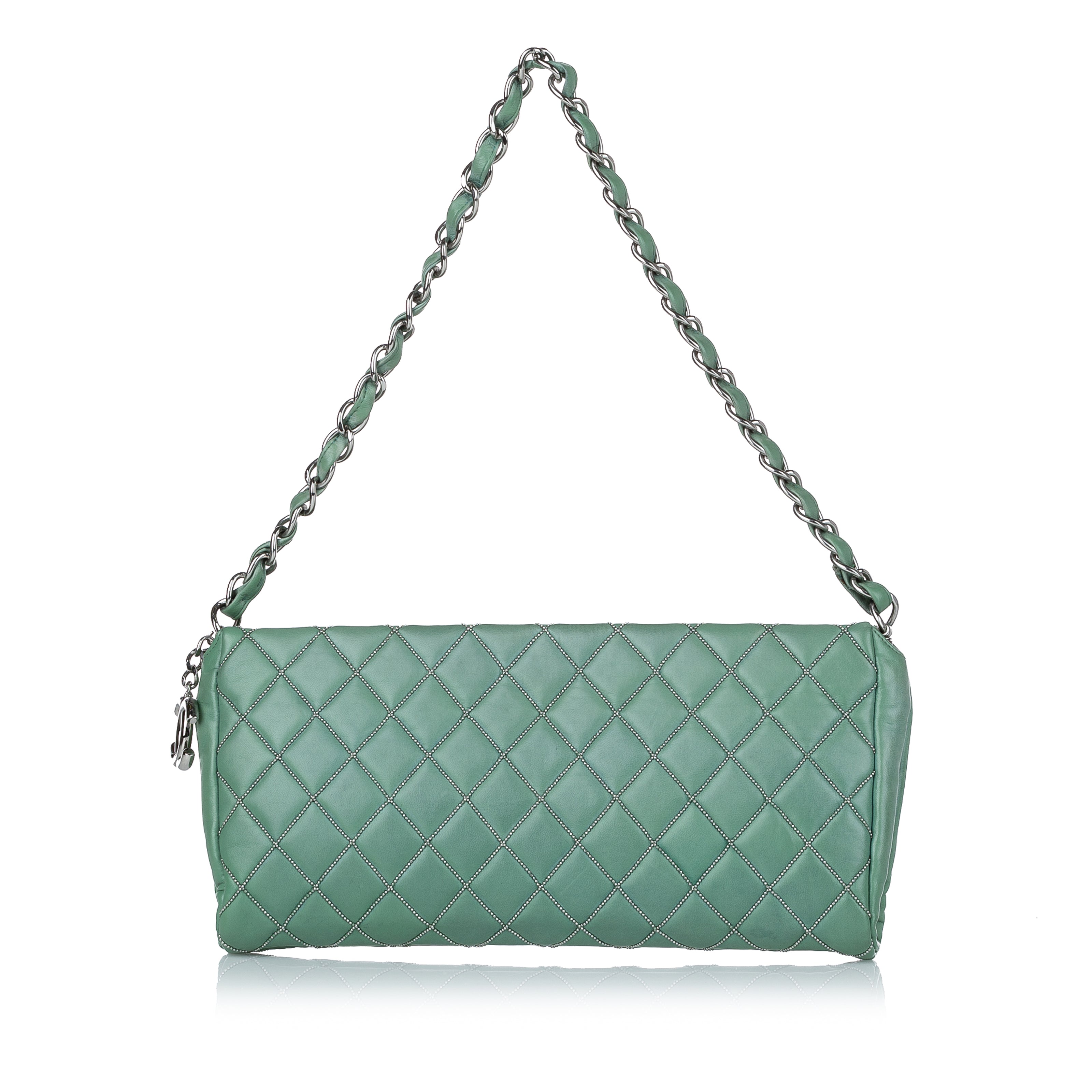 CHANEL Stitch CC Logo Pochette Bag Blue Green