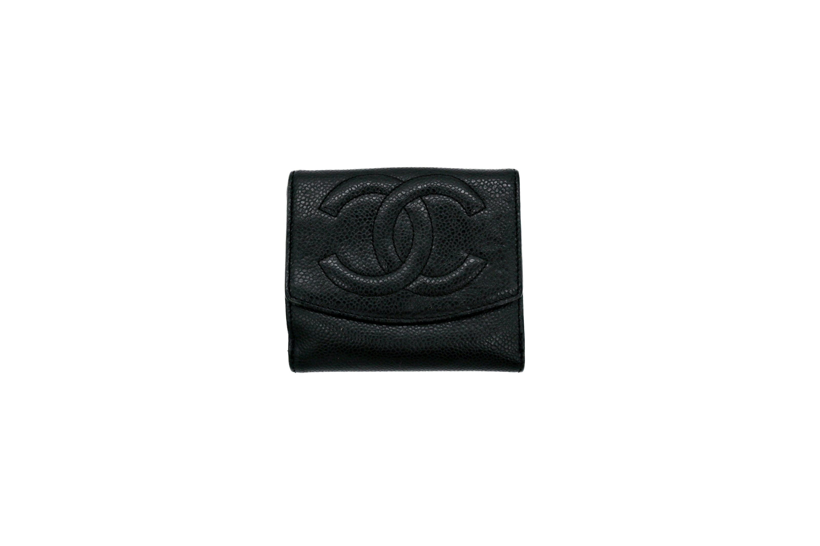 Chanel Black Big CC Monogram Bifold Caviar Leather Wallet