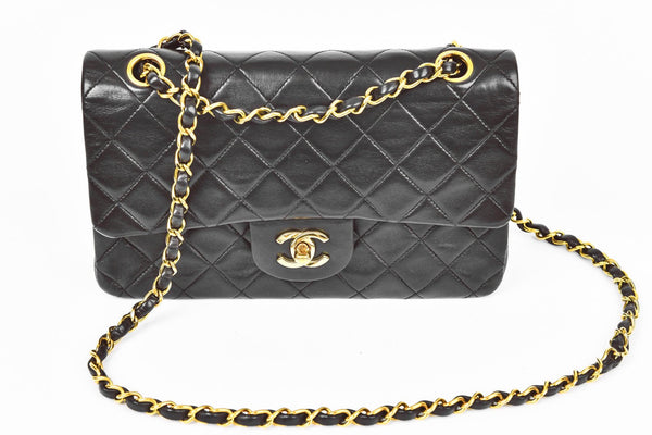 Chanel Vintage Classic Double Flap Bag Quilted Lambskin Small Black