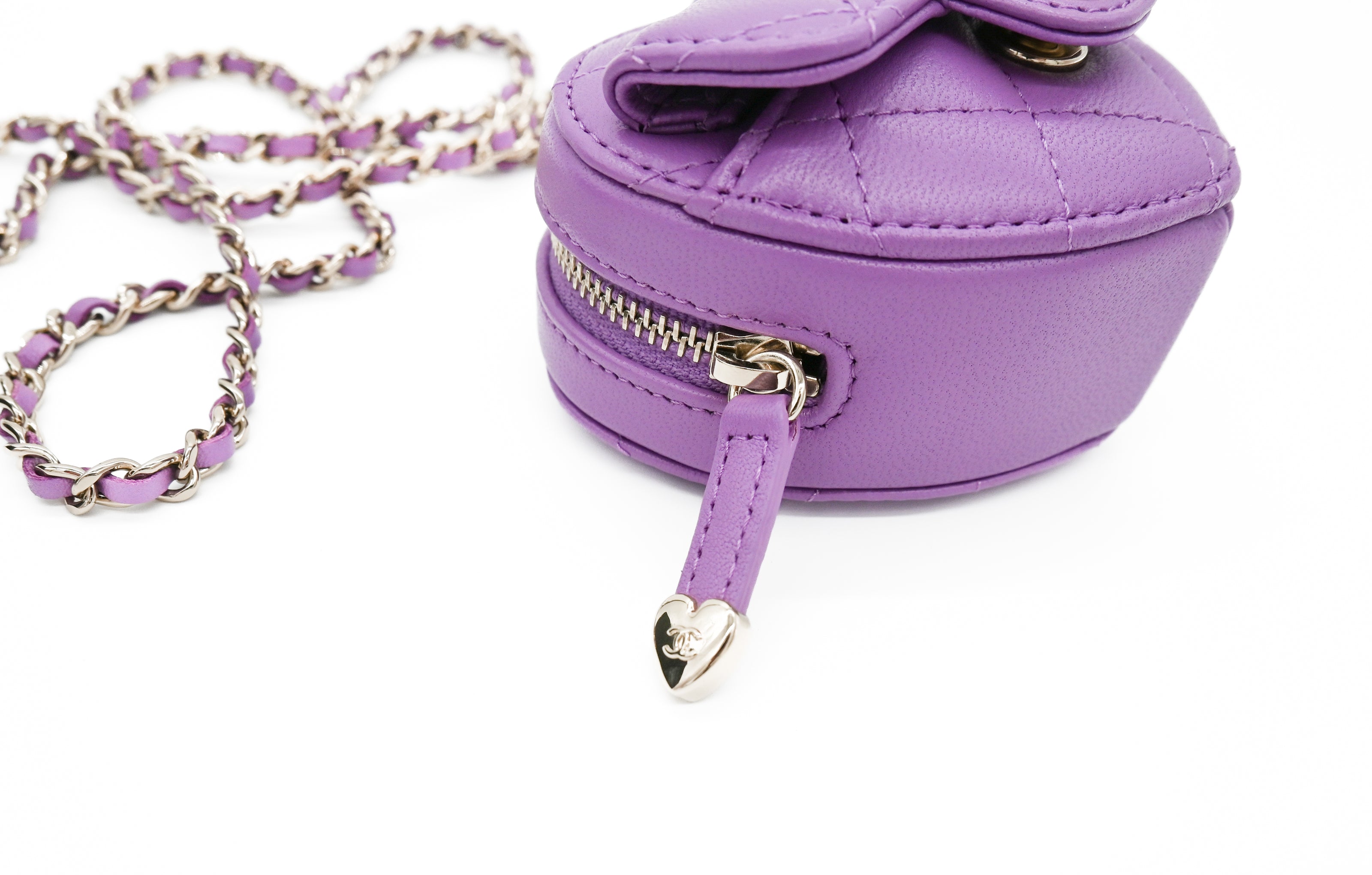 Chanel CC in Love Heart Chain Necklace Zip Coin Purse Quilted Lambskin  Purple 21548736