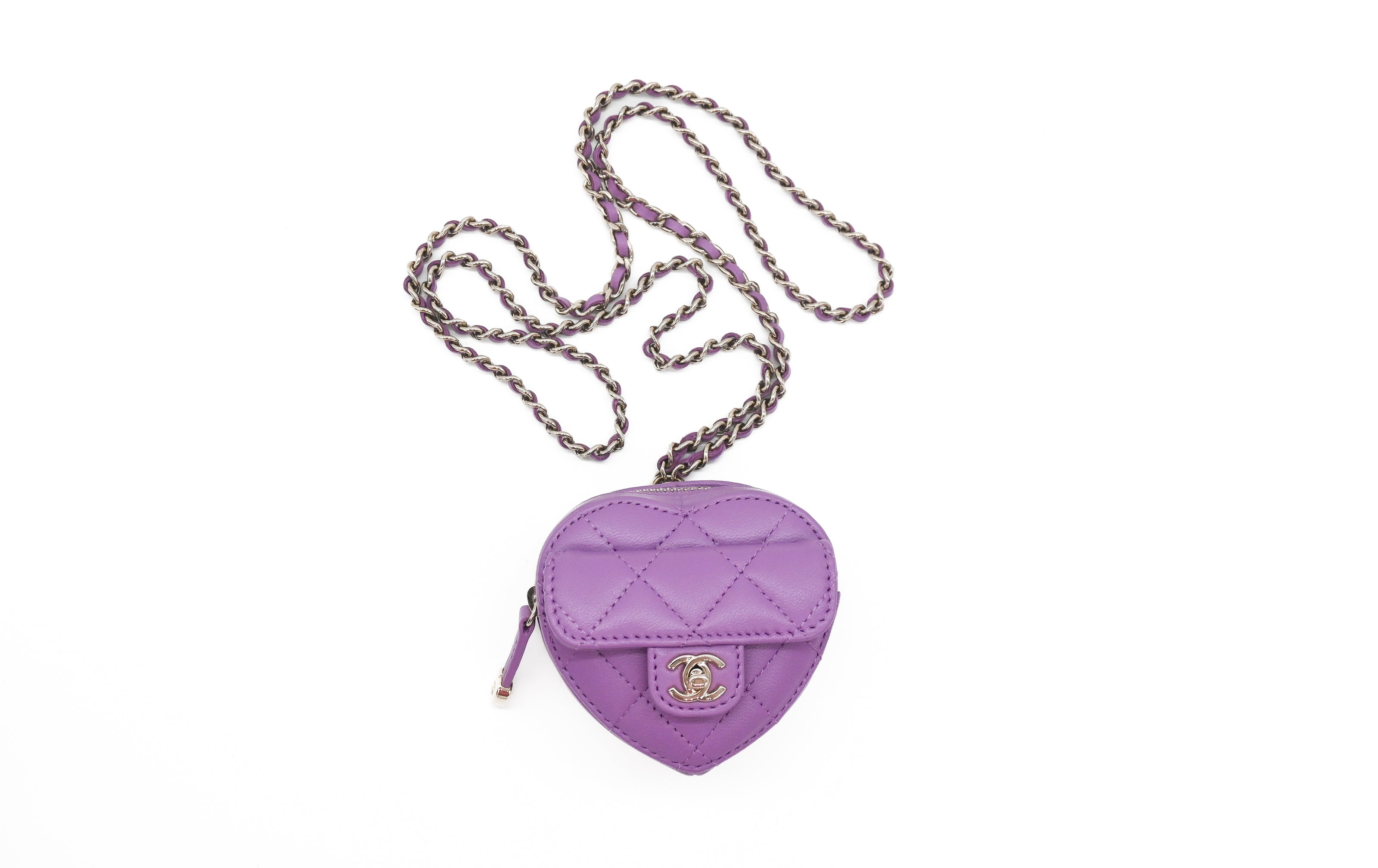 CHANEL, Bags, Chanel Pink Heart Necklace Micro Bag Heart Coin Purse