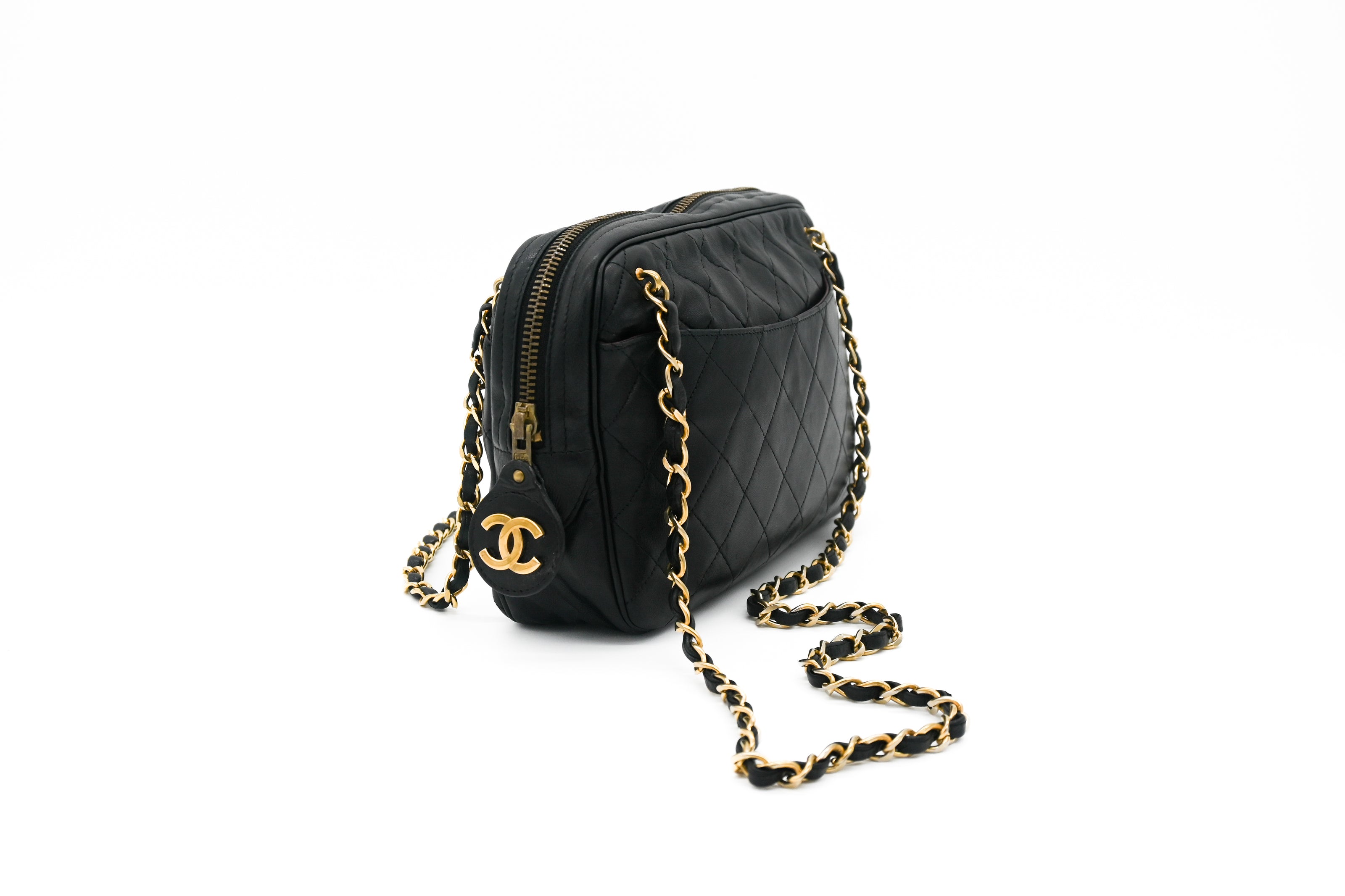 Chanel Cc Front Pocket Double Zip Camera Bag Quilted Lambskin