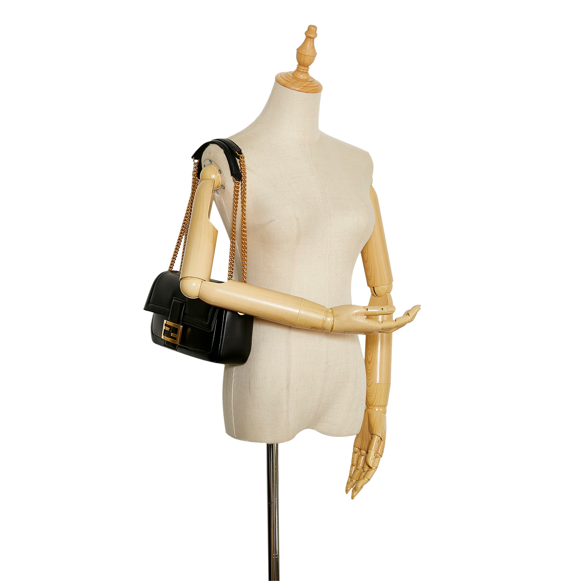 FENDI Fendi Baguette Chain Bag in Black Nappa Leather - Vault 55