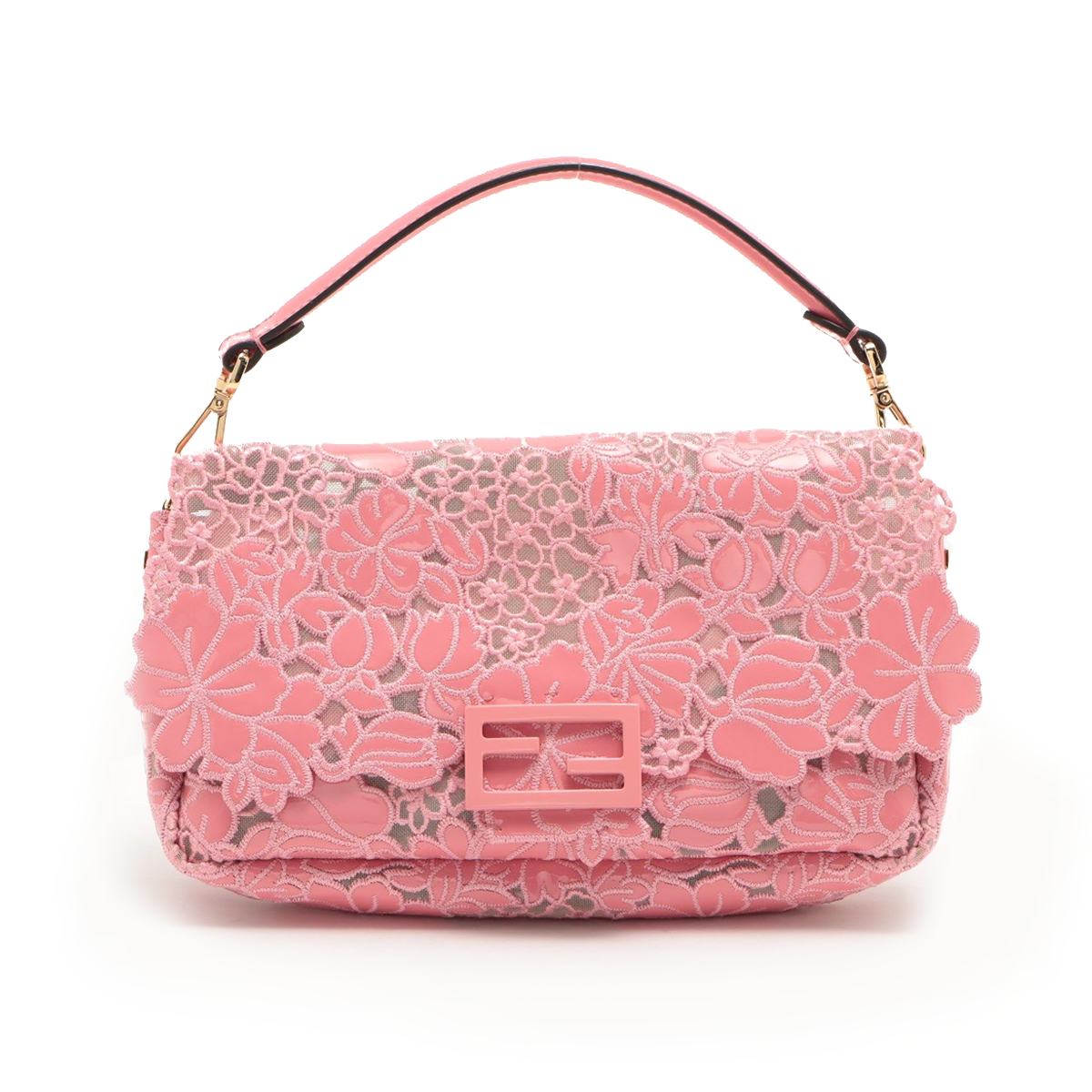FENDI Fendi Baguette RARE SS21 Embroidered Lace Pink Patent Leather - Vault 55