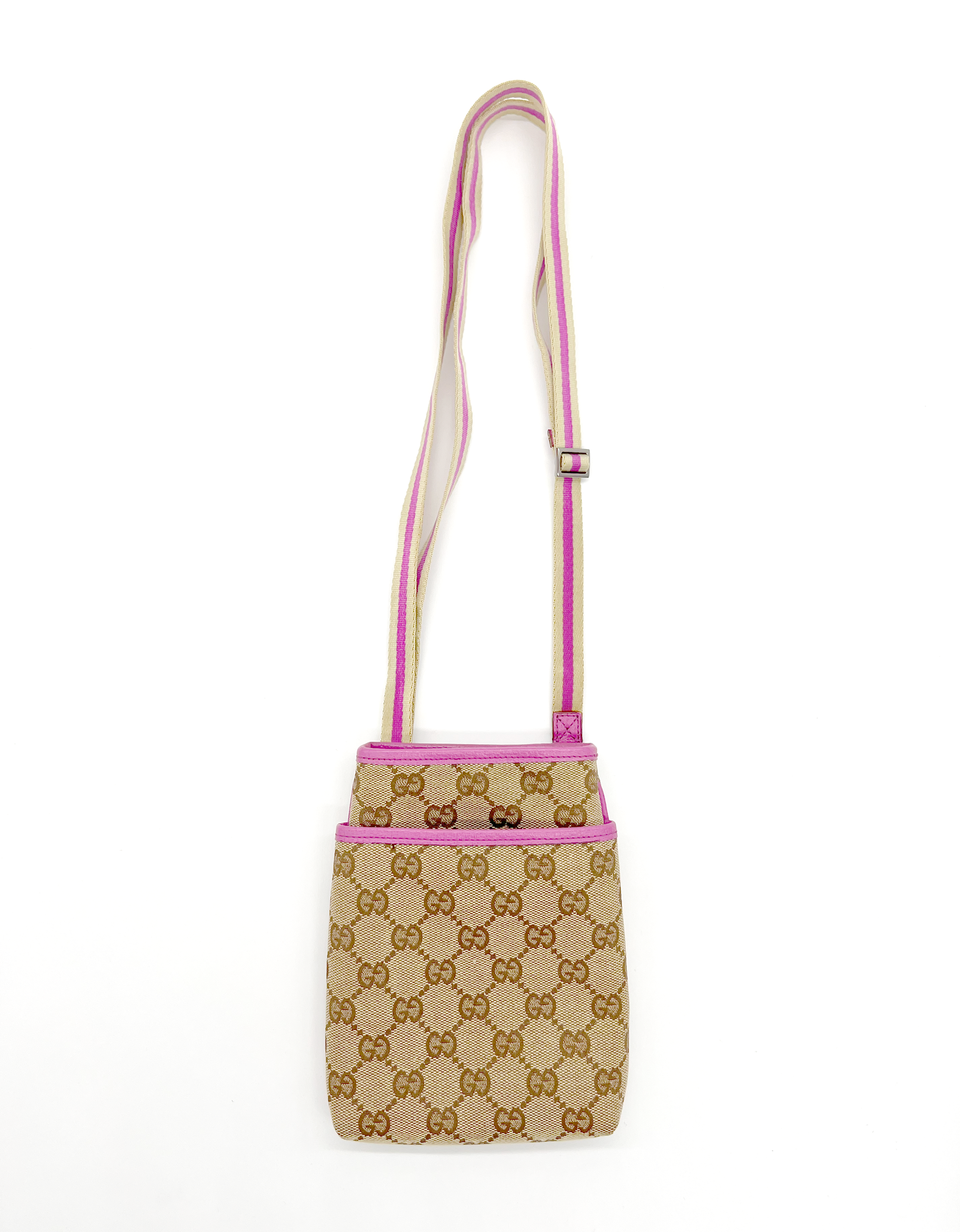 GUCCI Gucci GG Canvas Web Crossbody Bag with Pink Trim - Vault 55