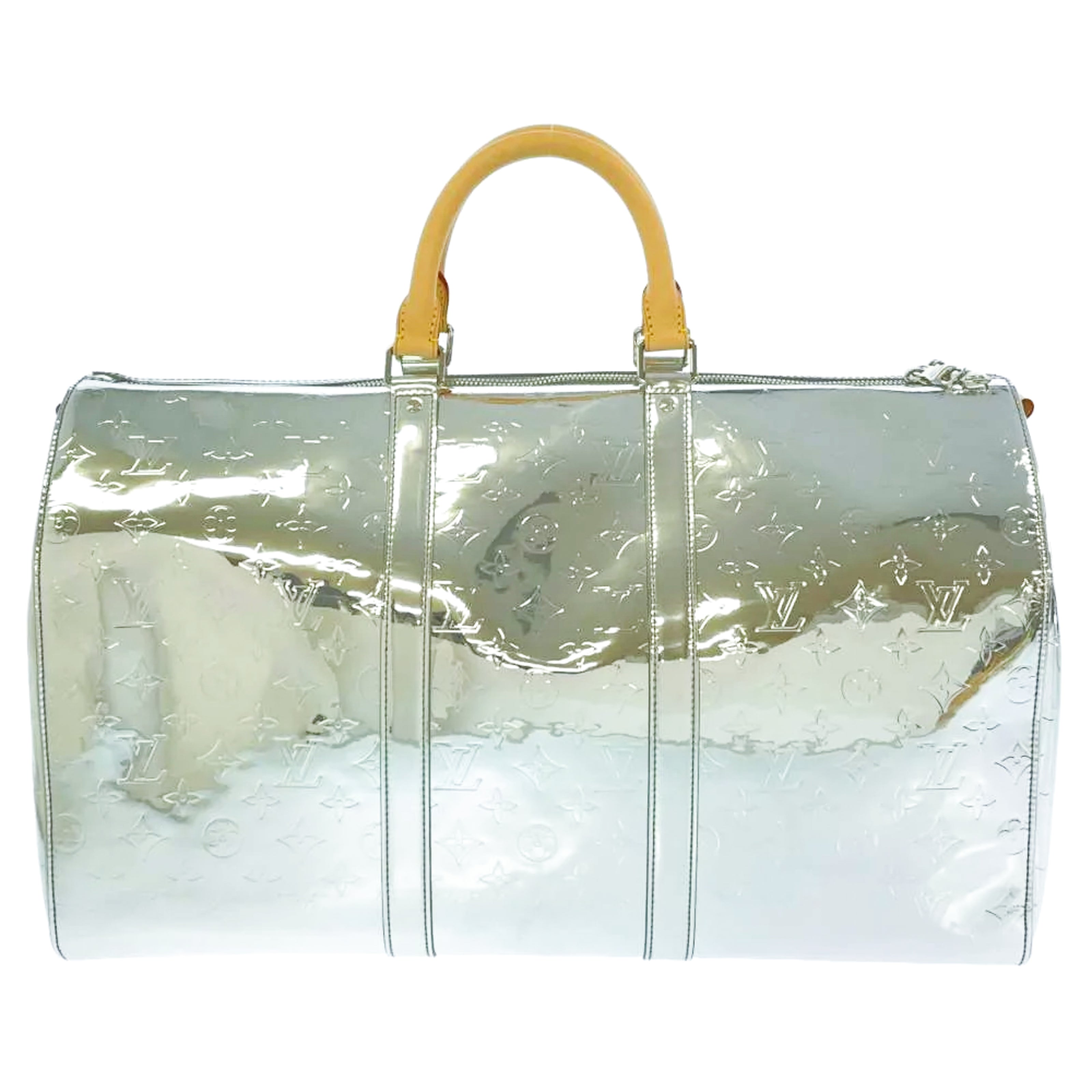 Louis Vuitton Keepall Bandouliere Bag Monogram Mirror Coated Canvas 50  Silver 17836438
