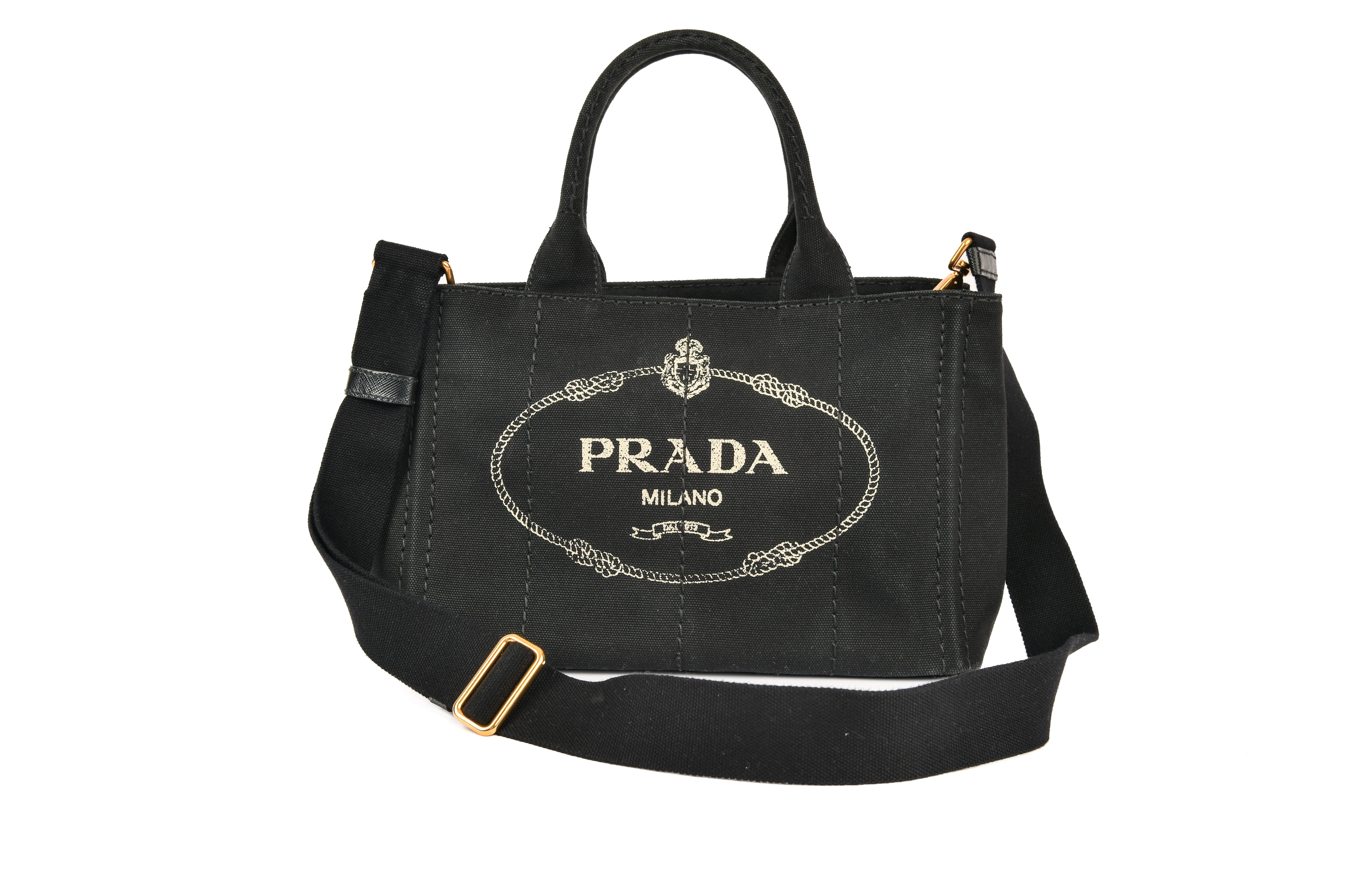 PRADA Prada Small Canapa Logo Tote Black - Vault 55