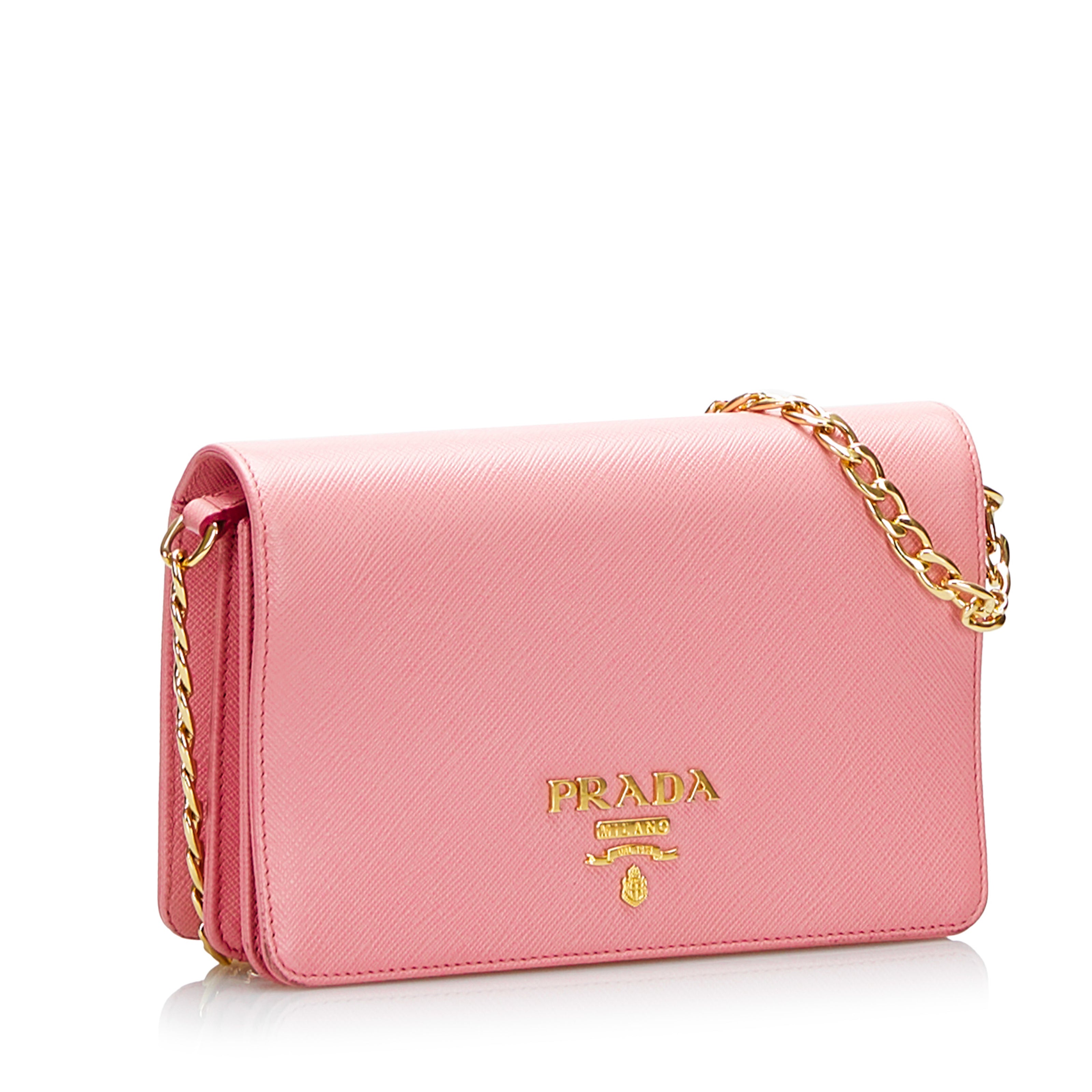 Prada Saffiano Metal Wallet On Chain Clutch 4pt916 Pink Leather